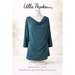 Ulla‎ Popken Womens Size 24/26 Oversized Drape Neck Blouse Teal Green 14570
